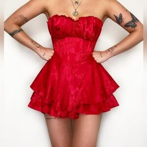 Floral Red Romper, Size Small